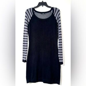 Tart Black/Gray Striped Raglan Bodycon Tunic Sweater Dress Viscose Knit - Size M